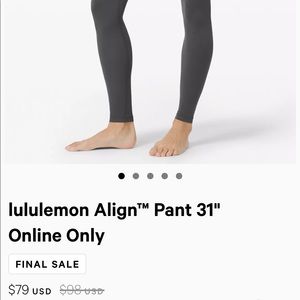 Dark Grey Lululemon Align 31” legging